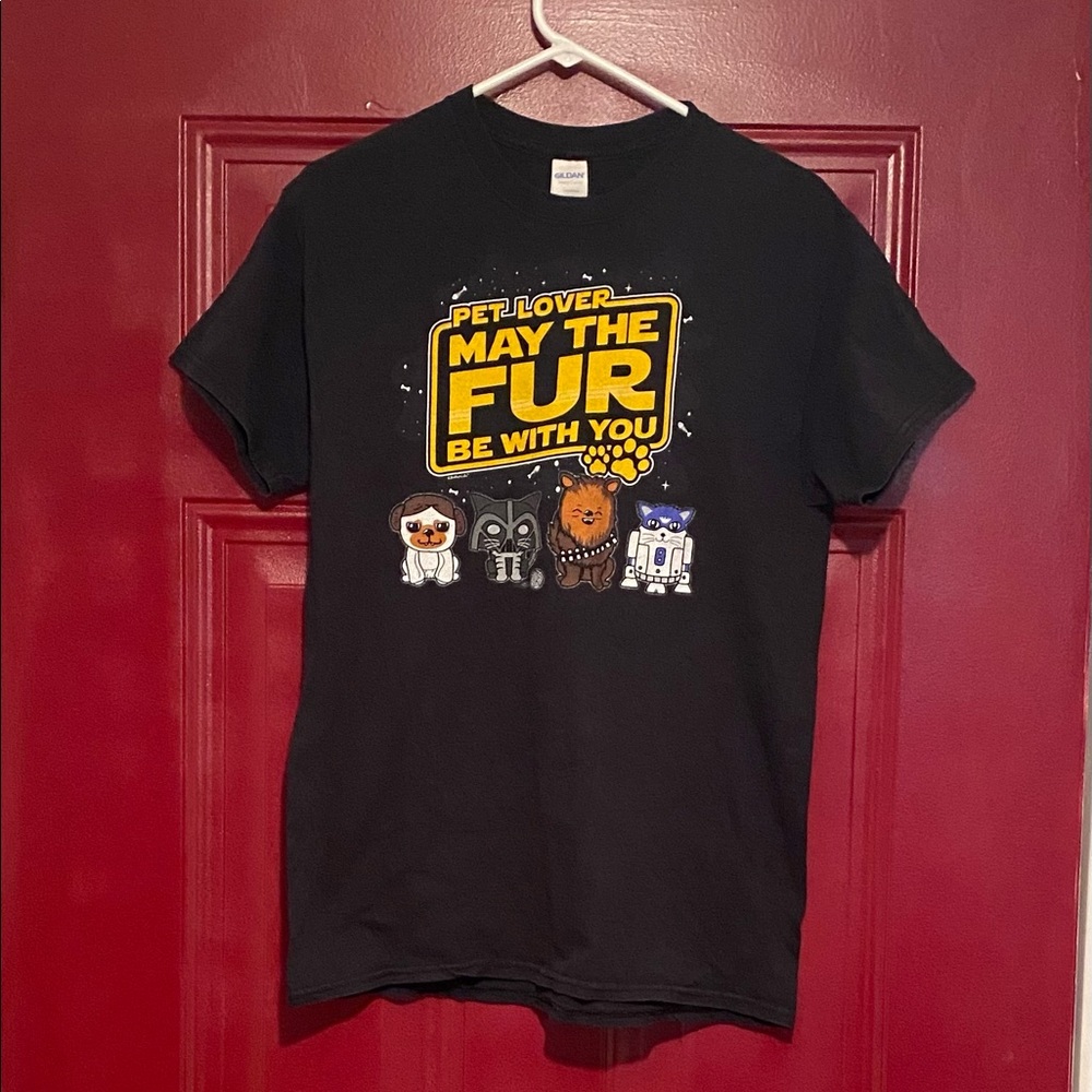 GILDAN Heavy Cotton T-Shirt “Pet Lover May The Fur Be With You” Size Medium